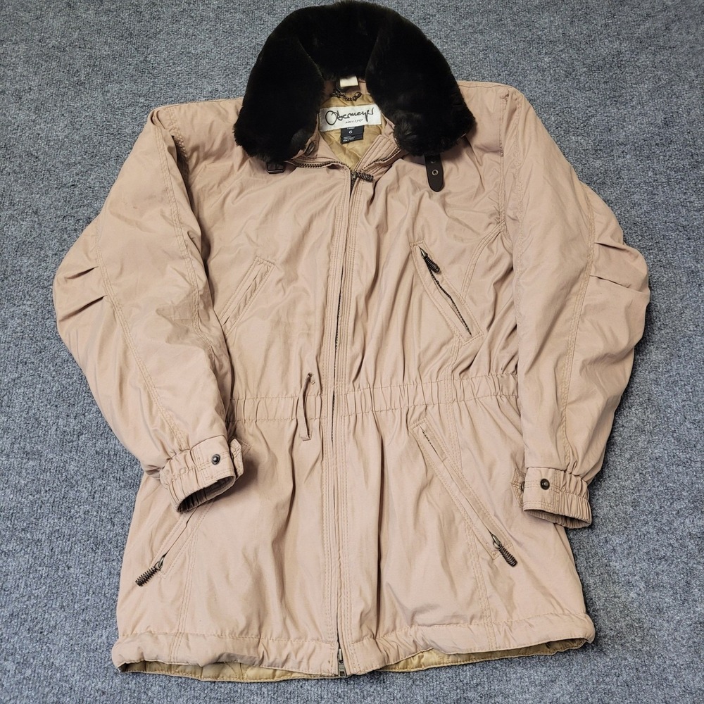 Obermeyer Jacket Womens Size 6 Tan Faux Fur Collar Insulated Vintage Ski Parka